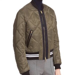 Rag & Bone Vine Quilted Bomber Small EUC Olive Green With Black Trim